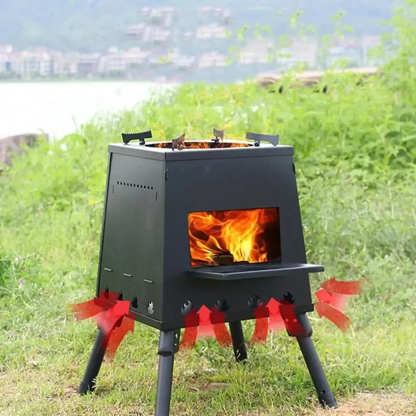 Camping komfur til træ - Bærbar foldbar brænder/grill - Rustfrit Stål - Træfyring - Med Grillrist - Tænding Ikke Inkluderet