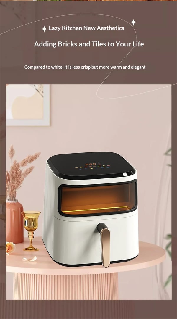 Airfryer Varmluftsfriture - 6,5 L - Vindue - Hurtig Varmluftscirkulation - Touchskærm - 8 Forudindstillede Programmer - EU-stik 110 V - Hvid