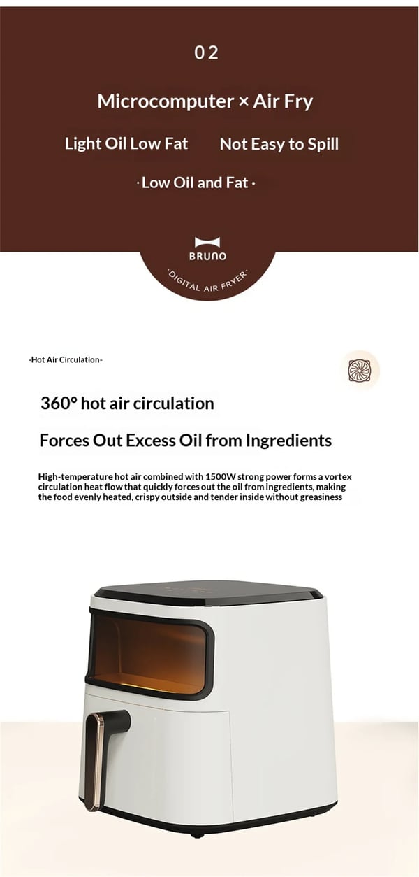 Airfryer Varmluftsfriture - 6,5 L - Vindue - Hurtig Varmluftscirkulation - Touchskærm - 8 Forudindstillede Programmer - EU-stik 110 V - Hvid