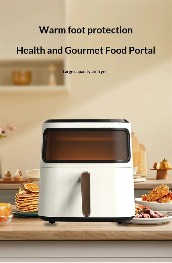 Airfryer Varmluftsfriture - 6,5 L - Vindue - Hurtig Varmluftscirkulation - Touchskærm - 8 Forudindstillede Programmer - EU-stik 110 V - Hvid