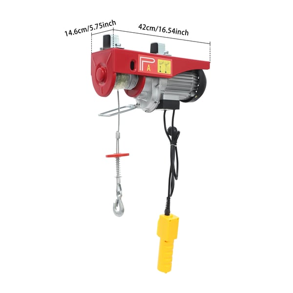 Elektrisk talje/elspil - Kabelbetjening - 220 V 50 Hz - 1300 W - 800/400 kg løftekapacitet - Løftehøjde 6/12 m - EU-stik - Rød