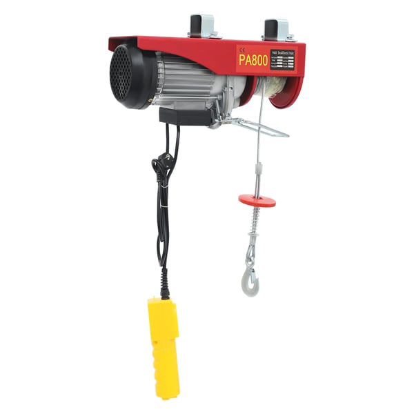Elektrisk talje/elspil - Kabelbetjening - 220 V 50 Hz - 1300 W - 800/400 kg løftekapacitet - Løftehøjde 6/12 m - EU-stik - Rød