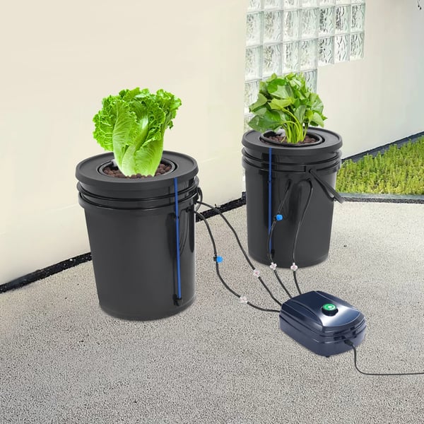 Hydroponisk dyrkningssystem - Plantespande - Sæt med 2 med drypvandingssæt - 19 L (5 gallon) - 30x38 cm - Sort