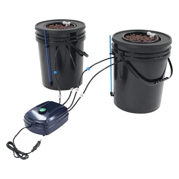 Hydroponisk dyrkningssystem - Plantespande - Sæt med 2 med drypvandingssæt - 19 L (5 gallon) - 30x38 cm - Sort