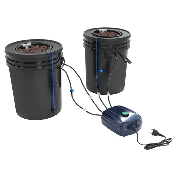 Hydroponisk dyrkningssystem - Plantespande - Sæt med 2 med drypvandingssæt - 19 L (5 gallon) - 30x38 cm - Sort