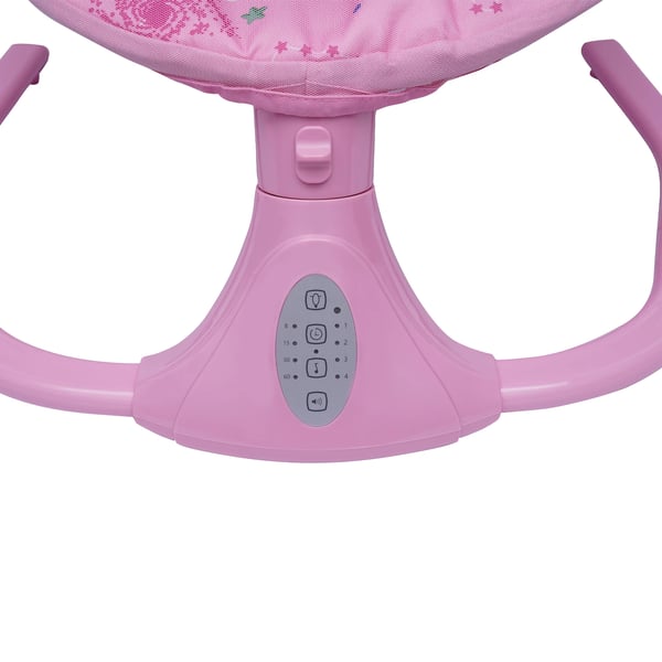 Babygynge - Elektrisk gynge - 4 Hastigheder - 3 Vinkler 45°/55°/65° - Timer 8/15/30/60 min - 12 Vuggeviser - 3-punktssele - Max 20 kg - Lyserød