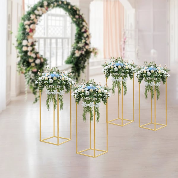 Bryllupsdekoration - Blomsterstander - Rektangulær - Sæt Med 4 - Metal - Højde 60 cm - Bund 24×24 cm - Borddekoration - Guld