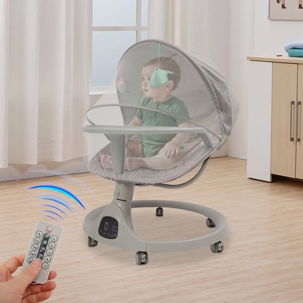 Elektrisk babygynge - Babyvugge - 5 hastigheder - Bluetooth - Fjernbetjening - Musik - 0–18 måneder - 20 kg - Grå