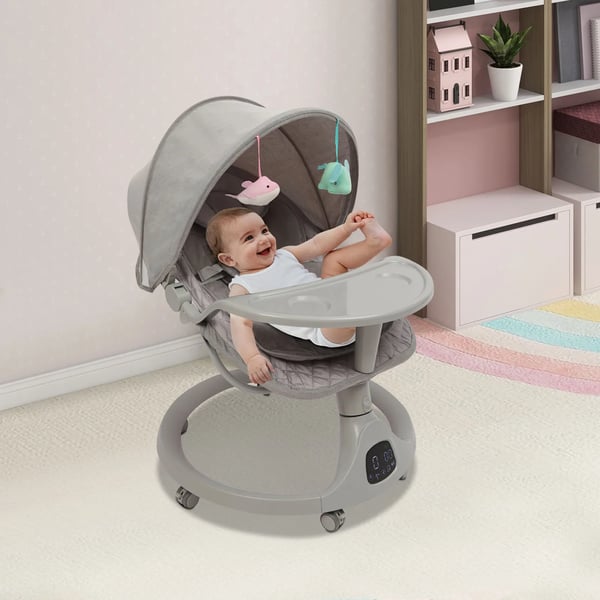 Elektrisk babygynge - Babyvugge - 5 hastigheder - Bluetooth - Fjernbetjening - Musik - 0–18 måneder - 20 kg - Grå