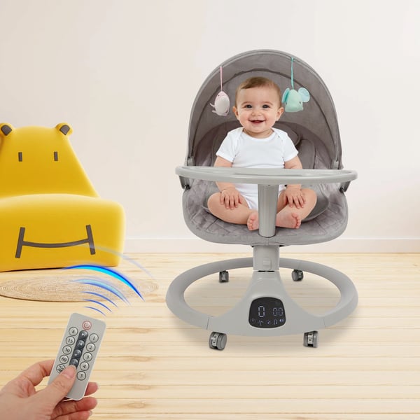 Elektrisk babygynge - Babyvugge - 5 hastigheder - Bluetooth - Fjernbetjening - Musik - 0–18 måneder - 20 kg - Grå