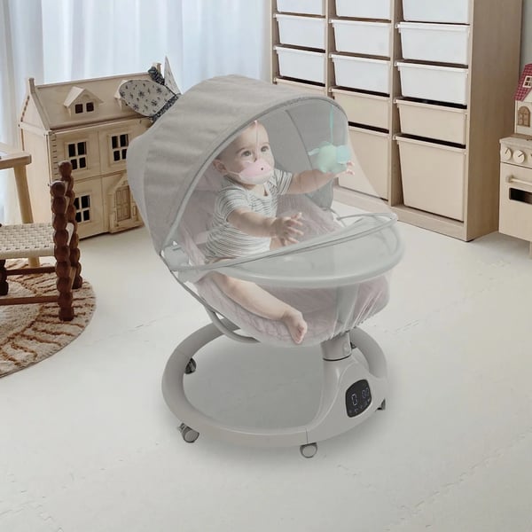 Elektrisk babygynge - Babyvugge - 5 hastigheder - Bluetooth - Fjernbetjening - Musik - 0–18 måneder - 20 kg - Grå