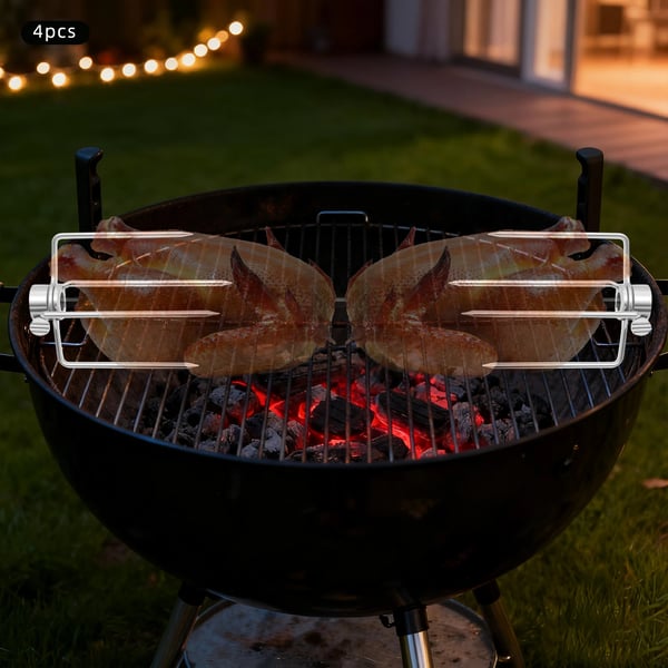 BBQ Rotisseri Gafler - Grillspydsgafler - 4-Pak - 304 Rustfrit Stål - Grillmontering - Sølv