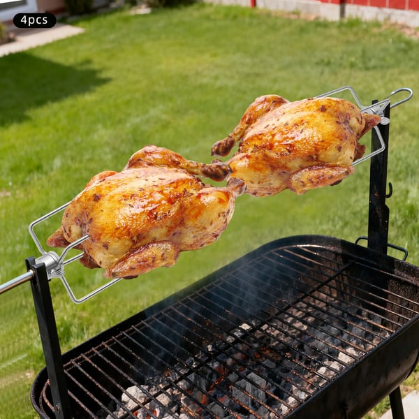 BBQ Rotisseri Gafler - Grillspydsgafler - 4-Pak - 304 Rustfrit Stål - Grillmontering - Sølv