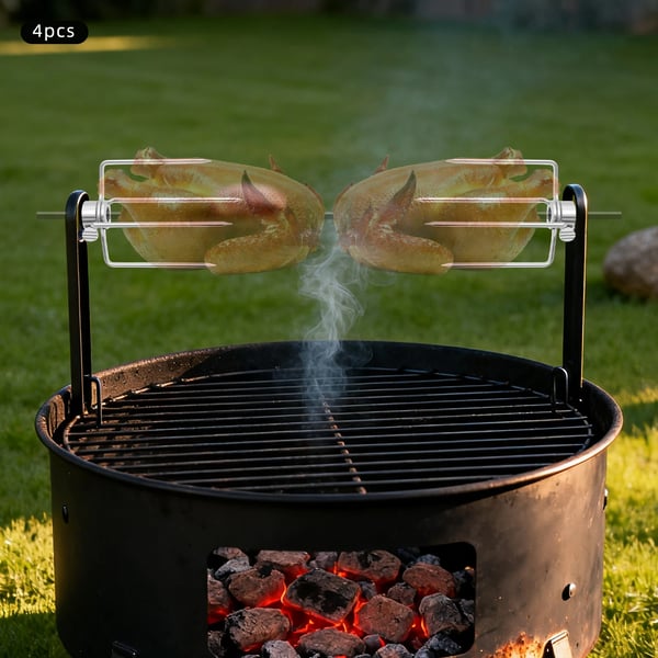 BBQ Rotisseri Gafler - Grillspydsgafler - 4-Pak - 304 Rustfrit Stål - Grillmontering - Sølv