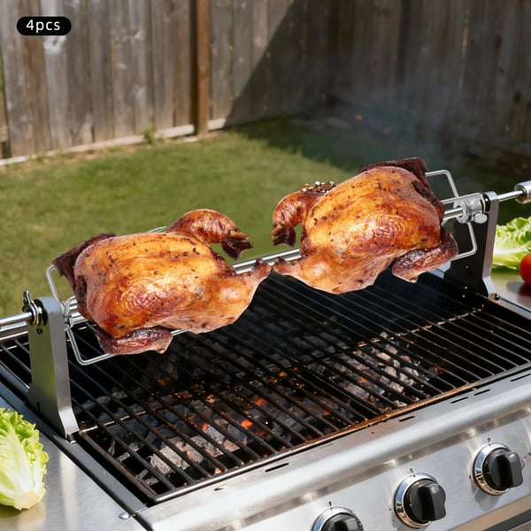BBQ Rotisseri Gafler - Grillspydsgafler - 4-Pak - 304 Rustfrit Stål - Grillmontering - Sølv