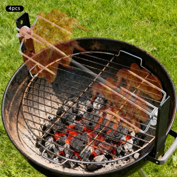 BBQ Rotisseri Gafler - Grillspydsgafler - 4-Pak - 304 Rustfrit Stål - Grillmontering - Sølv