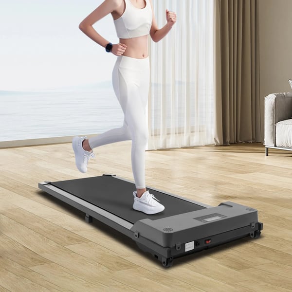 Fladt motoriseret løbebånd - Walking Pad - Fjernbetjening - Støjsvagt, 150 kg belastning, løbeflade 80–120×50–80 cm, til kontor - Sort