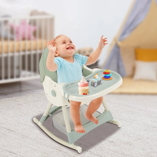 Baby højstol - Højstol & vippestol 2‑i‑1 - 360° drejehjul - Justerbar - 6 mdr–3 år - Lysegrøn
