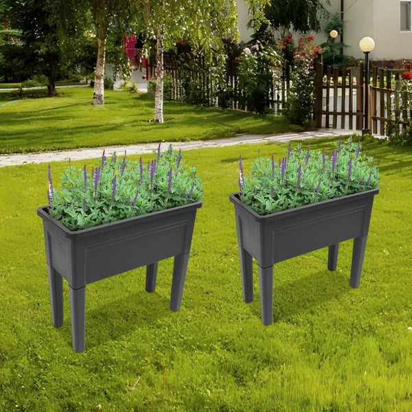 Upphöjd odlingslåda utomhus - Rektangulär planteringslåda/blomlåda - 2-pack - För trädgård/terrass