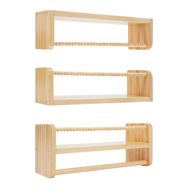 Seinään kiinnitettävät kirjahyllyt - 3 kpl puuhyllyt - 40 x 10 cm - Lastenhuone/kylpyhuone/olohuone - Monikäyttöinen säilytys - Musta
