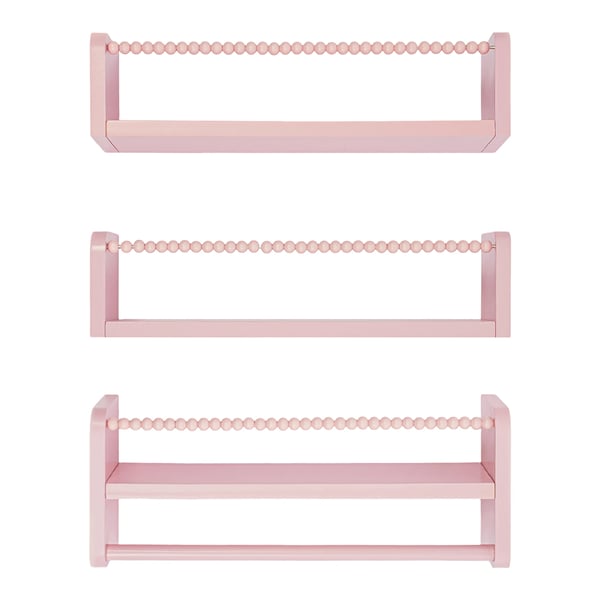 Væghylder - Sæt 3 stk - Vægmonterede - Træ - Boghylder & Opbevaring - 40 x 10 cm - Multifunktionel - Pink