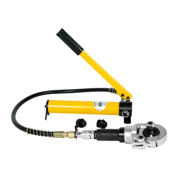 Hydraulisk rørpressetang 6 t - Presseværktøj - V12–28 mm, TH16–32 mm - Til kobber, PEX, aluminium, bly - Gul