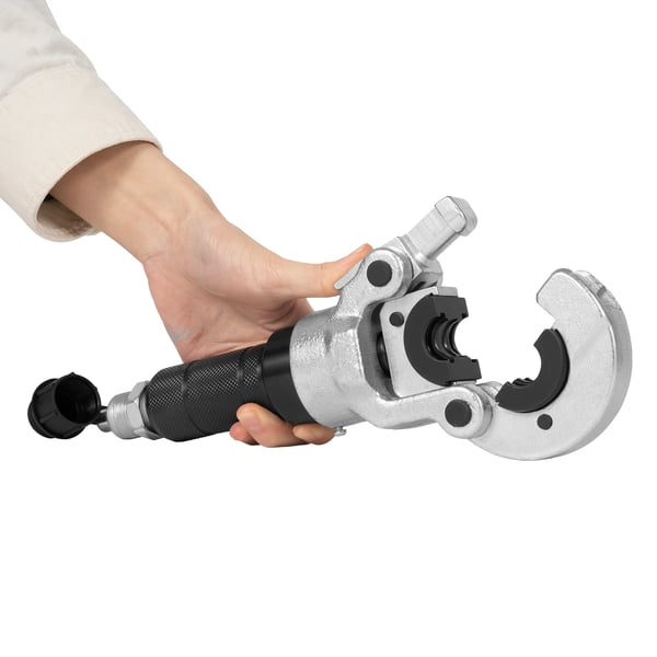 Hydraulisk rørpressetang 6 t - Presseværktøj - V12–28 mm, TH16–32 mm - Til kobber, PEX, aluminium, bly - Gul