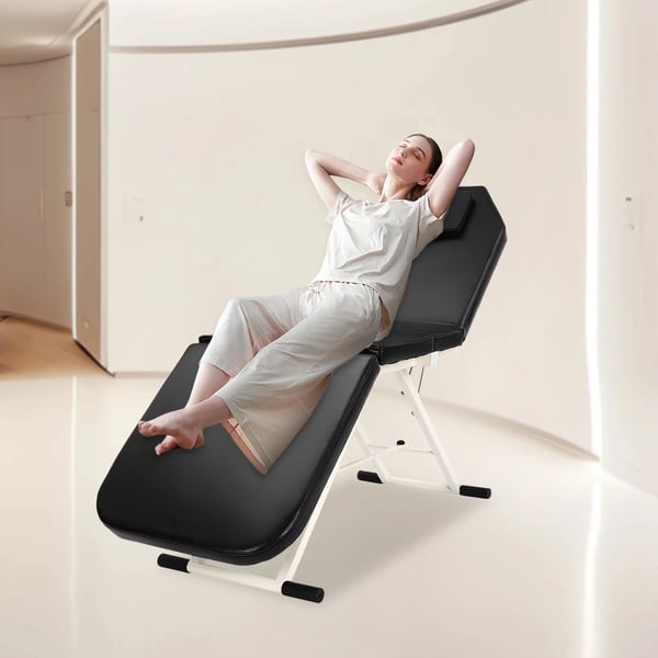 Massagebord - 3-sektions sammenklappeligt massageleje - 182×60 cm - Højde 60 cm - Skridsikre fødder - Foldet 91×60×26 cm - Sort