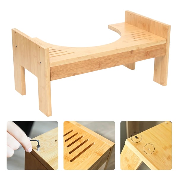 Toilet fodskammel - Justerbar squat-skammel - Bambus - Højde 18–23 cm - Mål 45×25×22,5 cm - Lysegul