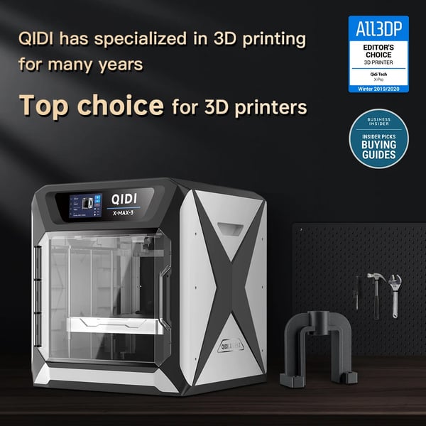 3D-printer - X-MAX3 - Op til 600 mm/s - Byggevolumen 325×325×325 mm - Bluetooth - CE-certificeret - Hvid