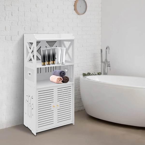 Badeværelsesskab - Opbevaringsreol - Smalt toiletsideskab - 40×25×90 cm - Vandtæt PVC - Moderne - Hvid
