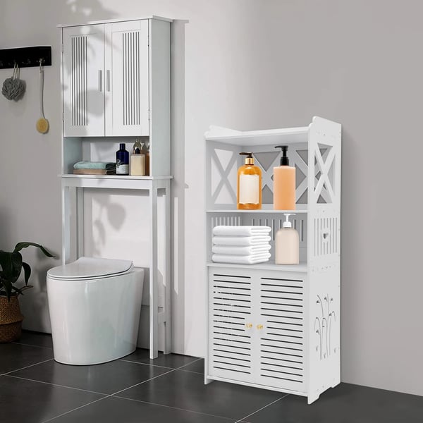 Badeværelsesskab - Opbevaringsreol - Smalt toiletsideskab - 40×25×90 cm - Vandtæt PVC - Moderne - Hvid