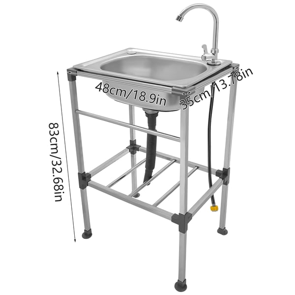 Fritstående køkkenvask - Enkelt kumme - Rustfrit stål - Med armatur - 48 x 35 cm - Rektangulær - 1 hul - Sølv