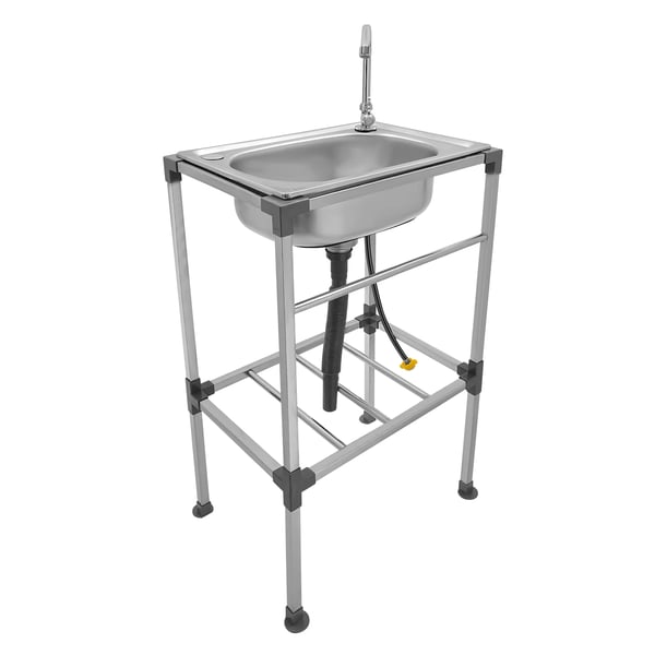 Fritstående køkkenvask - Enkelt kumme - Rustfrit stål - Med armatur - 48 x 35 cm - Rektangulær - 1 hul - Sølv