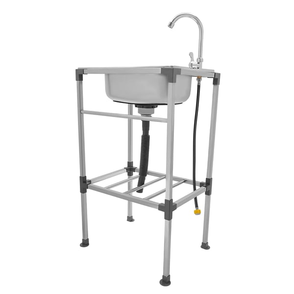Fritstående køkkenvask - Enkelt kumme - Rustfrit stål - Med armatur - 48 x 35 cm - Rektangulær - 1 hul - Sølv