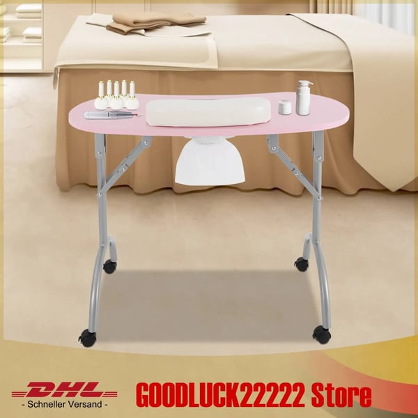 Manikyrbord - Nagelbord - Dammuppsamlare med påsar, Handledsstöd, Vattentät bärväska, Elkontakt ingår, För hem & salong - Rosa