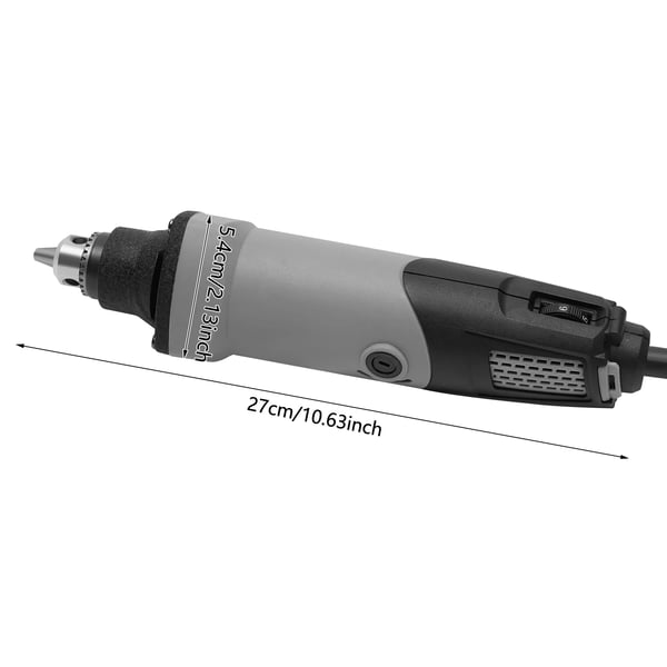Roterende multiværktøj - Mini slibe/bor - 400 W - 6 hast 5.000–28.000 o/min - EU 220 V 50 Hz - Spændetang 0,6–6,5 mm - Ledning 1,6 m - Grå-sort