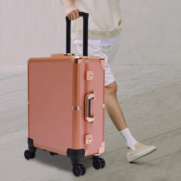 Makeupkuffert På Hjul - Kosmetiktrolley - Med Lys - Låsbar - Teleskophåndtag - Opbevaringsrum - Rosaguld Pink