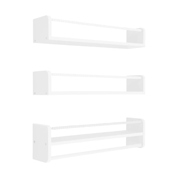 Vægmonterede flydende hylder - Træhylde 3-pak - Mål 58 x 12 cm - Bæreevne 10 kg pr. hylde - Pladetykkelse 15 mm - Hvid