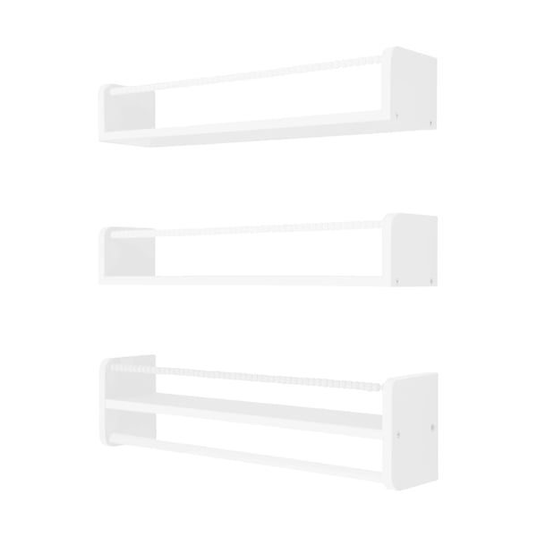Vægmonterede flydende hylder - Træhylde 3-pak - Mål 58 x 12 cm - Bæreevne 10 kg pr. hylde - Pladetykkelse 15 mm - Hvid