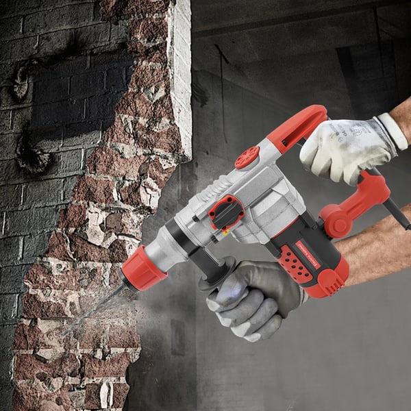 Nedbrydningshammer - Elektrisk borehammer - 2200 W - 220 V - Ren kobbermotor - Til beton, væg og gulv - Boring, mejsling, sporfræsning - Rød