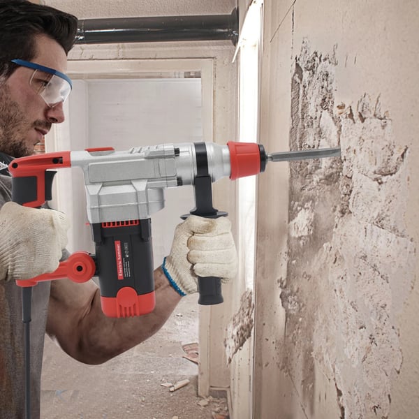 Nedbrydningshammer - Elektrisk borehammer - 2200 W - 220 V - Ren kobbermotor - Til beton, væg og gulv - Boring, mejsling, sporfræsning - Rød