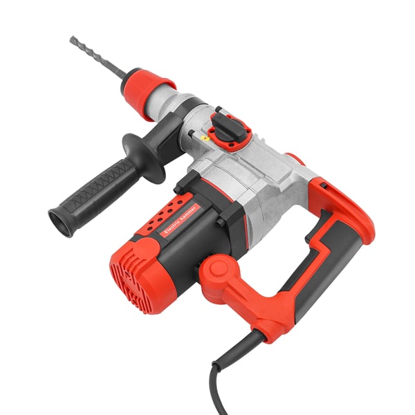Nedbrydningshammer - Elektrisk borehammer - 2200 W - 220 V - Ren kobbermotor - Til beton, væg og gulv - Boring, mejsling, sporfræsning - Rød