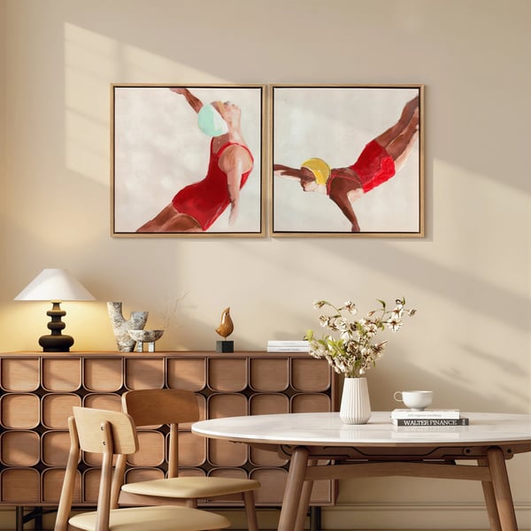 Canvas Tavlor - 2-pack Väggkonst - 40 x 40 cm - Inramade - Modern Stil - Figurmotiv - Röd