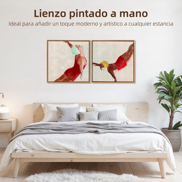 Canvas Tavlor - 2-pack Väggkonst - 40 x 40 cm - Inramade - Modern Stil - Figurmotiv - Röd