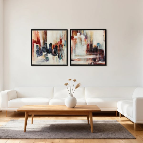 Canvastavlor - Abstrakt väggkonst - Set om 2 - 40x40 cm - Handmålad - Inramad - Modern stil - Strukturerad yta - Flerfärgad