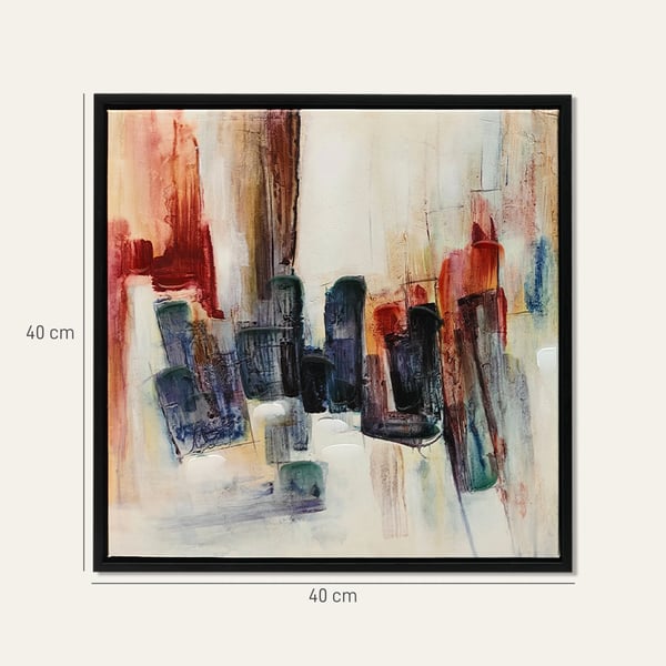 Canvastavlor - Abstrakt väggkonst - Set om 2 - 40x40 cm - Handmålad - Inramad - Modern stil - Strukturerad yta - Flerfärgad