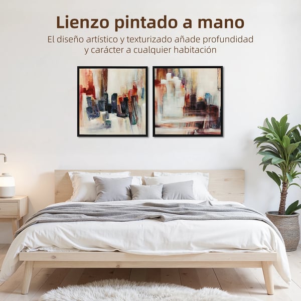 Canvastavlor - Abstrakt väggkonst - Set om 2 - 40x40 cm - Handmålad - Inramad - Modern stil - Strukturerad yta - Flerfärgad