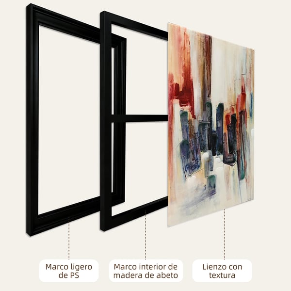 Canvastavlor - Abstrakt väggkonst - Set om 2 - 40x40 cm - Handmålad - Inramad - Modern stil - Strukturerad yta - Flerfärgad