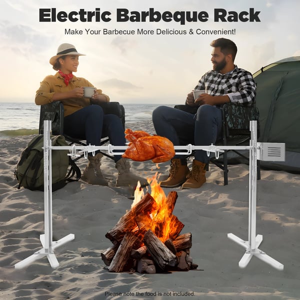 Udendørs grill-rotisserie - Elektrisk/manuelt grillstativ - 360° rotation - Højdejustering 5 trin - 2,5 omdr./min - Rustfrit stål - Max 40 kg